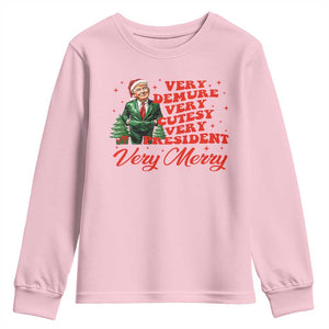Christmas Trump Youth Sweatshirt Very Demure Very Cutesy Very President Very Merry TS09 Light Pink Print Your Wear