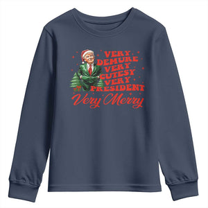 Christmas Trump Youth Sweatshirt Very Demure Very Cutesy Very President Very Merry TS09 Navy Print Your Wear