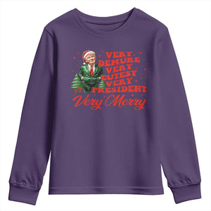 Christmas Trump Youth Sweatshirt Very Demure Very Cutesy Very President Very Merry TS09 Purple Print Your Wear