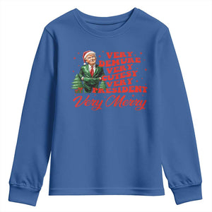 Christmas Trump Youth Sweatshirt Very Demure Very Cutesy Very President Very Merry TS09 Royal Blue Print Your Wear