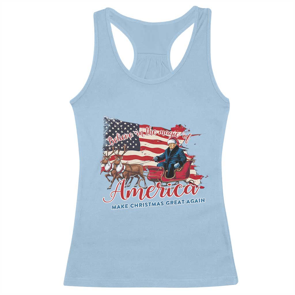Christmas Trump Racerback Tank Top Believe In The Magic Of America Make Christmas Great Again TS09 Light Blue Print Your Wear