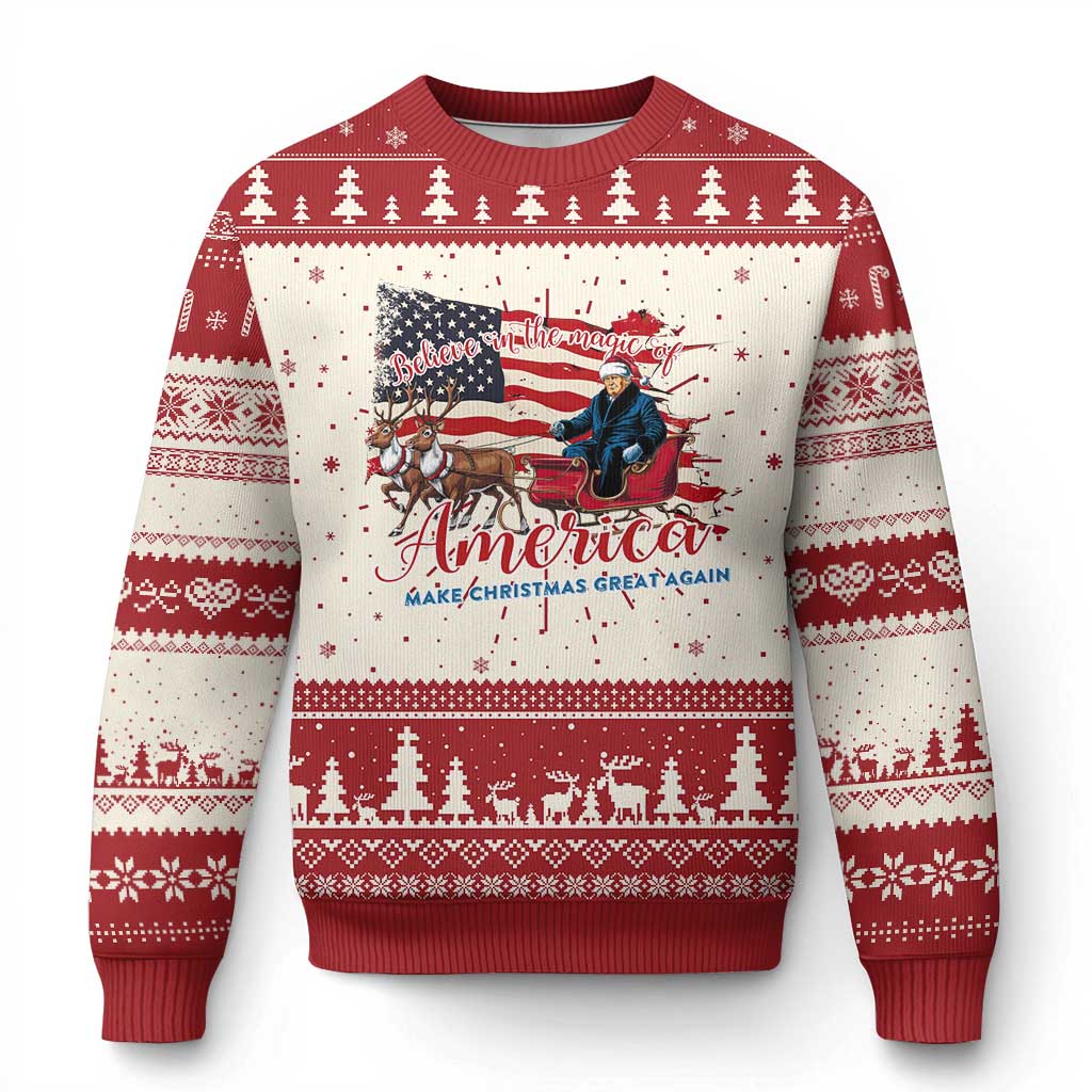 Xmas Trump Ugly Christmas Sweater Believe In The Magic Of America Make Christmas Great Again TS09 Red Print Your Wear