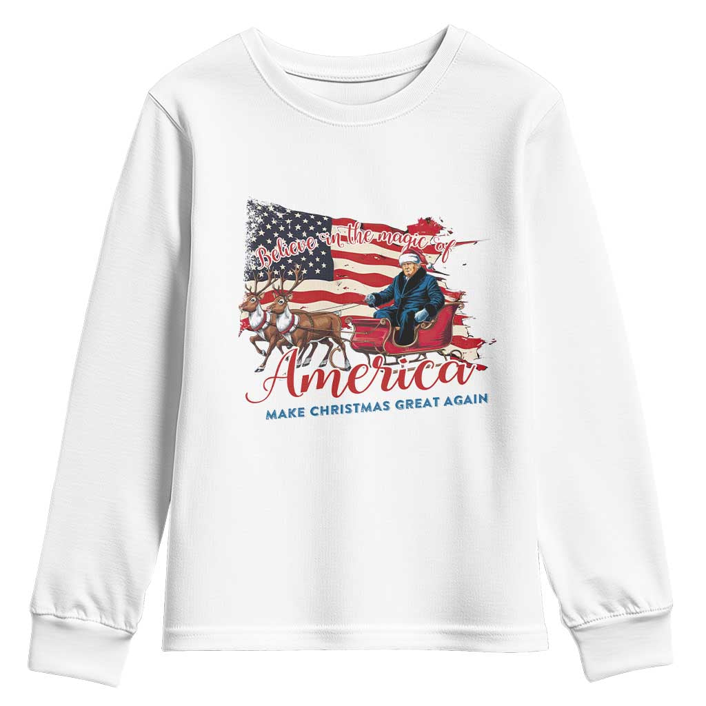 Christmas Trump Youth Sweatshirt Believe In The Magic Of America Make Christmas Great Again TS09 White Print Your Wear