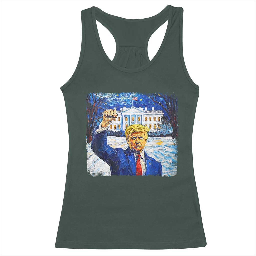 Trump 2024 Racerback Tank Top Christmas Starry Night Vincent Van Gogh TS09 Dark Forest Green Print Your Wear