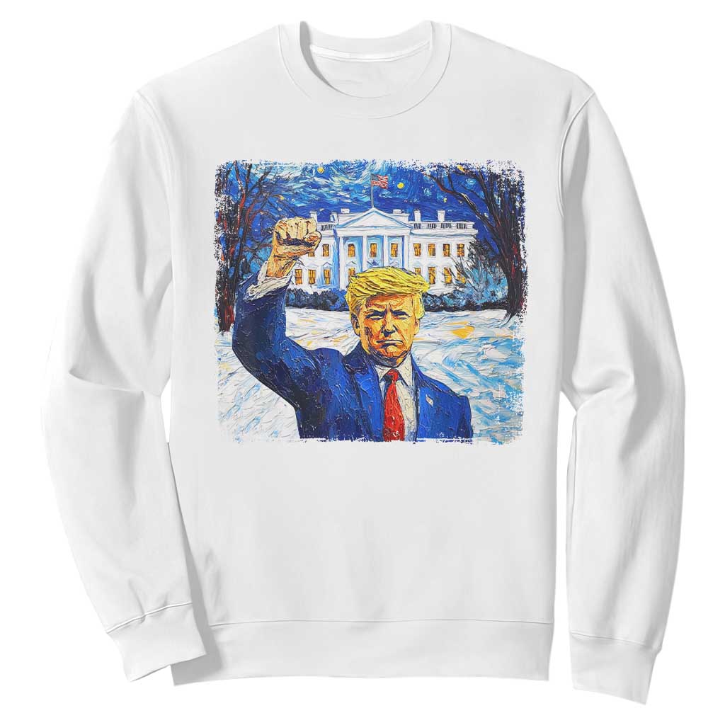 Trump 2024 Sweatshirt Christmas Starry Night Vincent Van Gogh TS09 White Print Your Wear