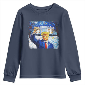 Trump 2024 Youth Sweatshirt Christmas Starry Night Vincent Van Gogh TS09 Navy Print Your Wear