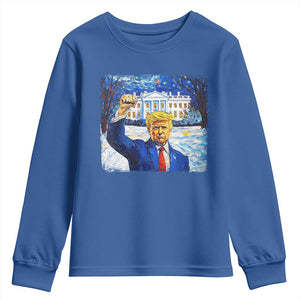 Trump 2024 Youth Sweatshirt Christmas Starry Night Vincent Van Gogh TS09 Royal Blue Print Your Wear