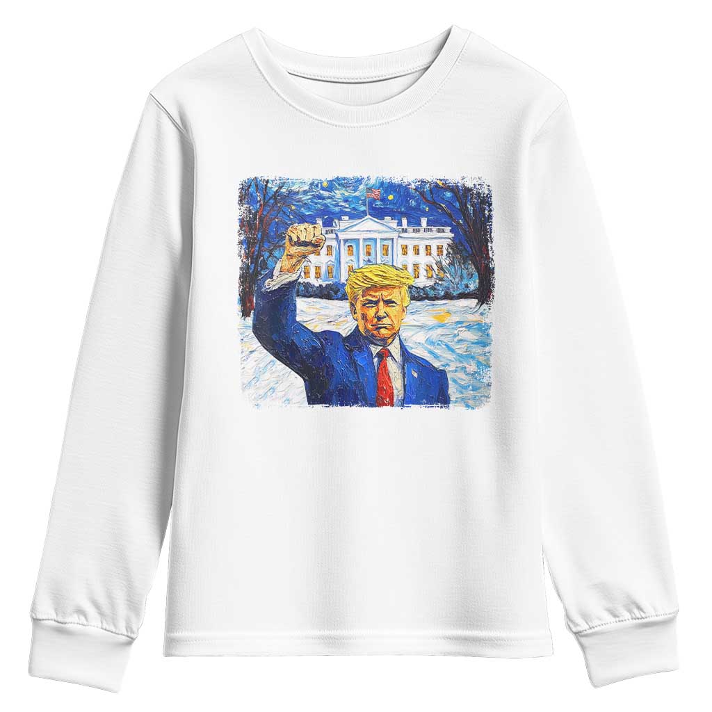 Trump 2024 Youth Sweatshirt Christmas Starry Night Vincent Van Gogh TS09 White Print Your Wear