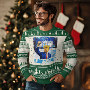 Trump 2024 Ugly Christmas Sweater Daddy's Home Starry Night Christmas TS09 Green Print Your Wear