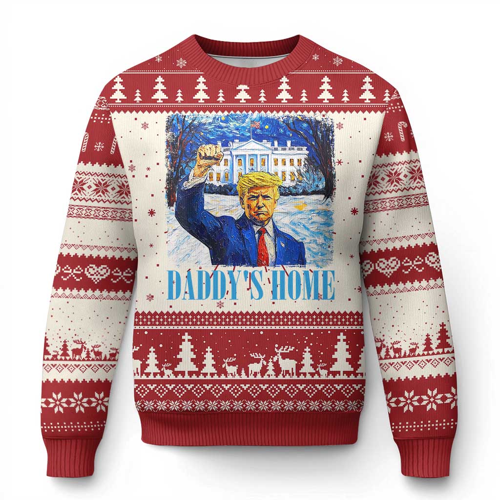 Trump 2024 Ugly Christmas Sweater Daddy's Home Starry Night Christmas TS09 Red Print Your Wear