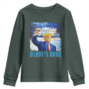 Trump 2024 Youth Sweatshirt Daddy's Home Starry Night Christmas TS09 Dark Forest Green Print Your Wear