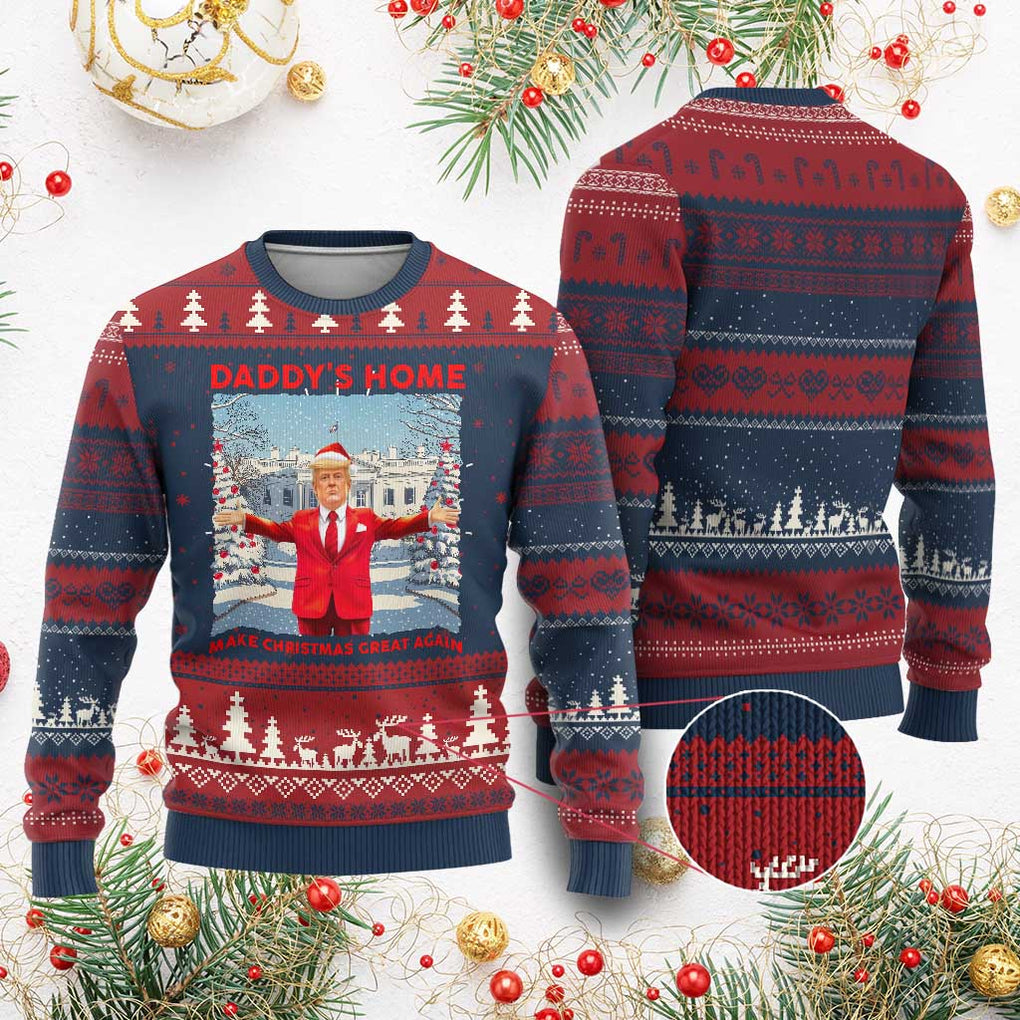 Xmas Trump Ugly Christmas Sweater Daddy's Home Make Christmas Great Again TS09 Burgundy Print Your Wear