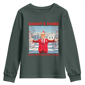 Christmas Trump Youth Sweatshirt Daddy's Home Make Christmas Great Again TS09 Dark Forest Green Print Your Wear