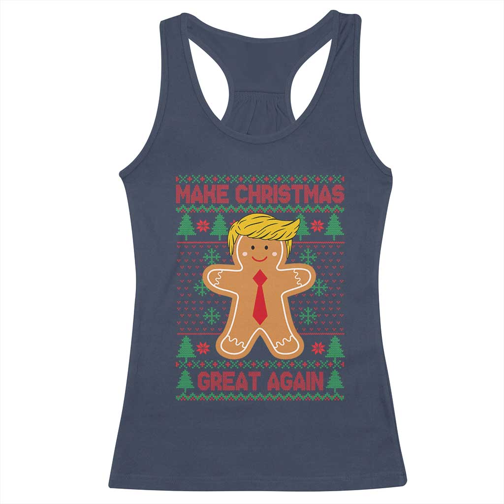 Funny Christmas Trump Racerback Tank Top Gingerbread Trump Make Christmas Great Again TS09 Navy Print Your Wear