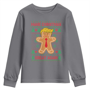 Funny Christmas Trump Youth Sweatshirt Gingerbread Trump Make Christmas Great Again TS09 Charcoal Print Your Wear