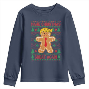 Funny Christmas Trump Youth Sweatshirt Gingerbread Trump Make Christmas Great Again TS09 Navy Print Your Wear