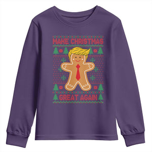 Funny Christmas Trump Youth Sweatshirt Gingerbread Trump Make Christmas Great Again TS09 Purple Print Your Wear