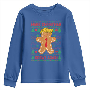 Funny Christmas Trump Youth Sweatshirt Gingerbread Trump Make Christmas Great Again TS09 Royal Blue Print Your Wear