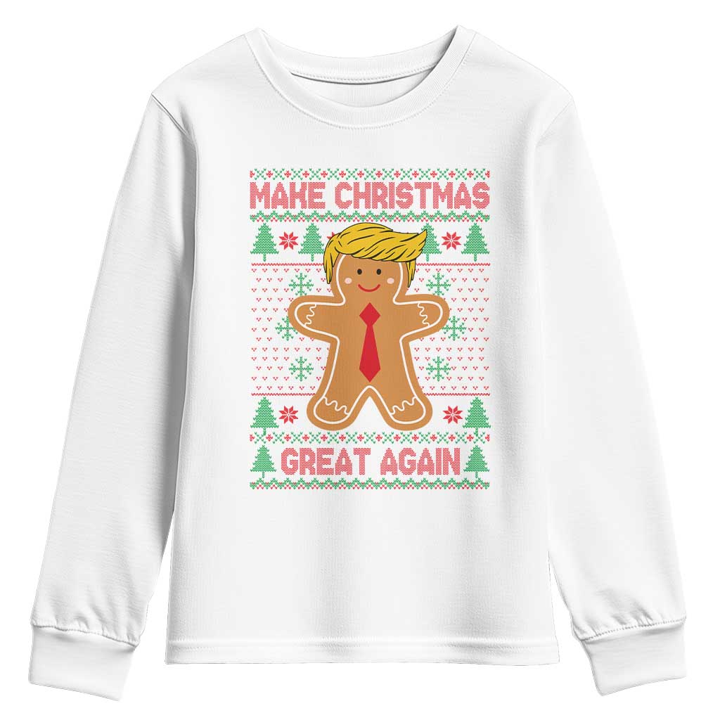 Funny Christmas Trump Youth Sweatshirt Gingerbread Trump Make Christmas Great Again TS09 White Print Your Wear