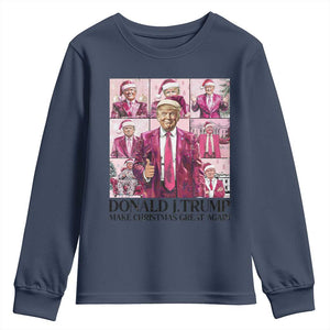 Christmas Trump Youth Sweatshirt Pink Trump Era Make Christmas Great Again TS09 Navy Print Your Wear