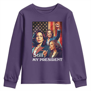 Harris Supporter Youth Sweatshirt Kamala Still My President TS09 Purple Print Your Wear