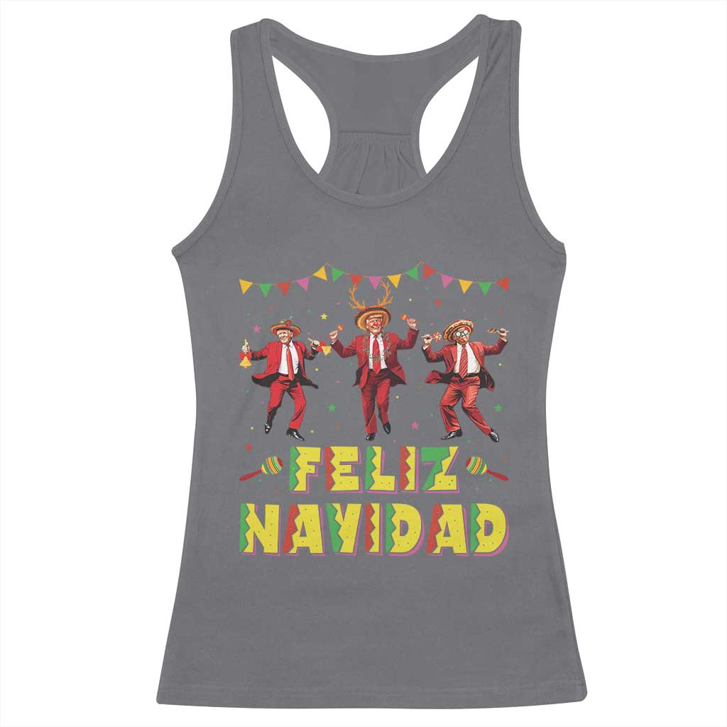 Funny Mexico Xmas Trump Racerback Tank Top Feliz Navidad Trump Dancing TS09 Charcoal Print Your Wear