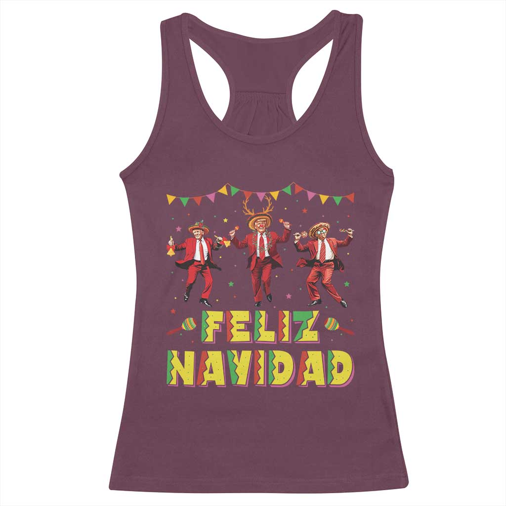 Funny Mexico Xmas Trump Racerback Tank Top Feliz Navidad Trump Dancing TS09 Maroon Print Your Wear