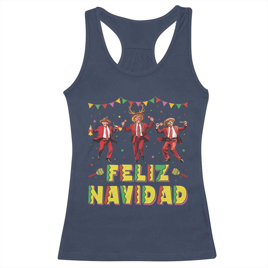 Funny Mexico Xmas Trump Racerback Tank Top Feliz Navidad Trump Dancing TS09 Navy Print Your Wear