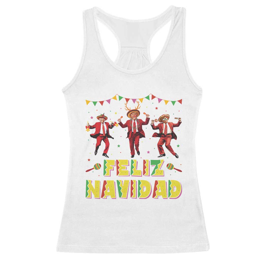 Funny Mexico Xmas Trump Racerback Tank Top Feliz Navidad Trump Dancing TS09 White Print Your Wear