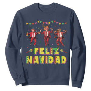 Funny Mexico Xmas Trump Sweatshirt Feliz Navidad Trump Dancing TS09 Navy Print Your Wear