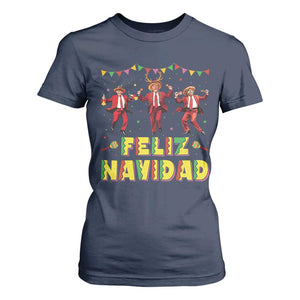 Funny Mexico Xmas Trump T Shirt For Women Feliz Navidad Trump Dancing TS09 Navy Print Your Wear