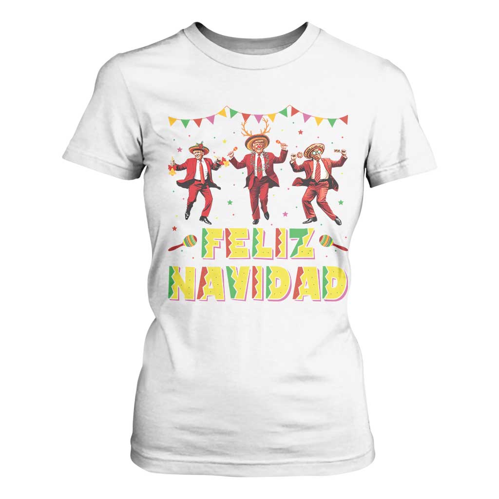 Funny Mexico Xmas Trump T Shirt For Women Feliz Navidad Trump Dancing TS09 White Print Your Wear