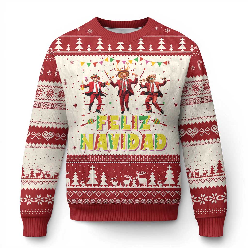 Funny Mexico Xmas Trump Ugly Christmas Sweater Feliz Navidad Trump Dancing TS09 Red Print Your Wear