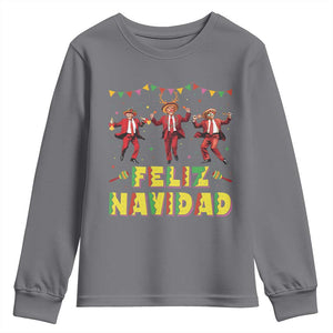 Funny Mexico Xmas Trump Youth Sweatshirt Feliz Navidad Trump Dancing TS09 Charcoal Print Your Wear