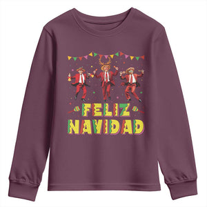 Funny Mexico Xmas Trump Youth Sweatshirt Feliz Navidad Trump Dancing TS09 Maroon Print Your Wear