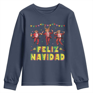 Funny Mexico Xmas Trump Youth Sweatshirt Feliz Navidad Trump Dancing TS09 Navy Print Your Wear