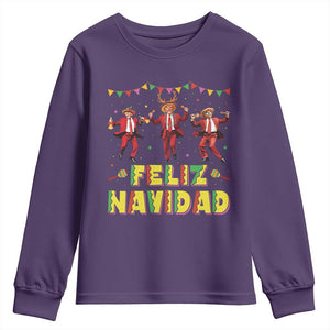 Funny Mexico Xmas Trump Youth Sweatshirt Feliz Navidad Trump Dancing TS09 Purple Print Your Wear