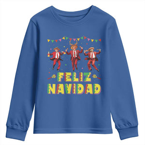 Funny Mexico Xmas Trump Youth Sweatshirt Feliz Navidad Trump Dancing TS09 Royal Blue Print Your Wear