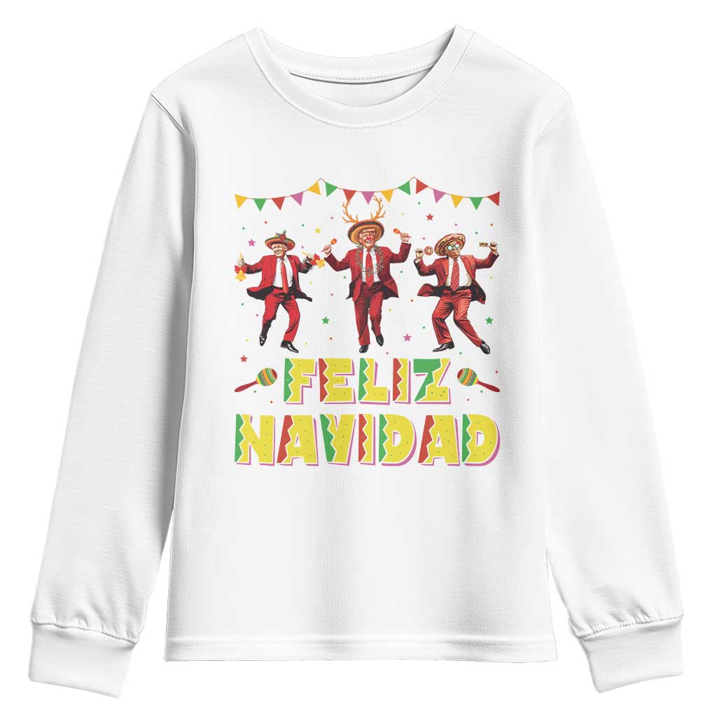Funny Mexico Xmas Trump Youth Sweatshirt Feliz Navidad Trump Dancing TS09 White Print Your Wear