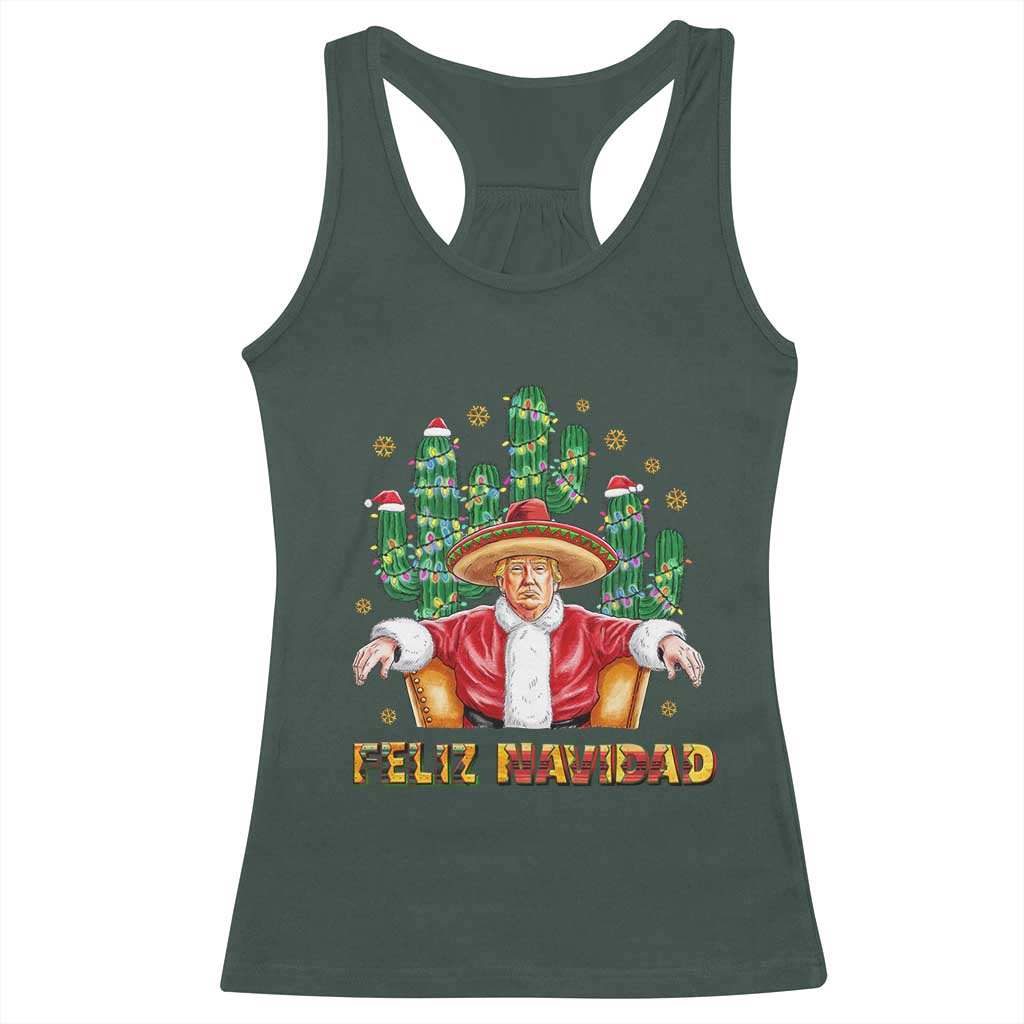 Funny Mexico Xmas Trump Racerback Tank Top Feliz Navidad Trump Santa TS09 Dark Forest Green Print Your Wear