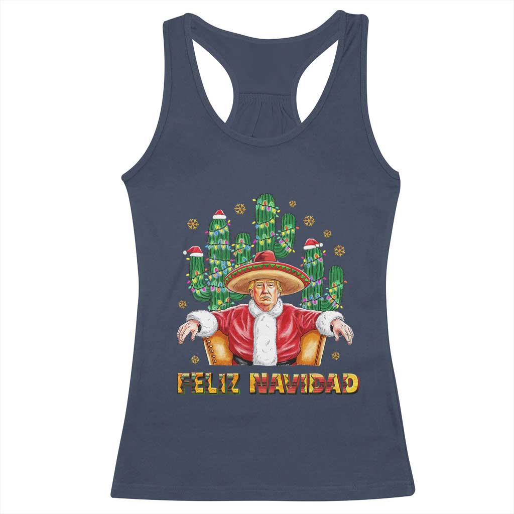 Funny Mexico Xmas Trump Racerback Tank Top Feliz Navidad Trump Santa TS09 Navy Print Your Wear