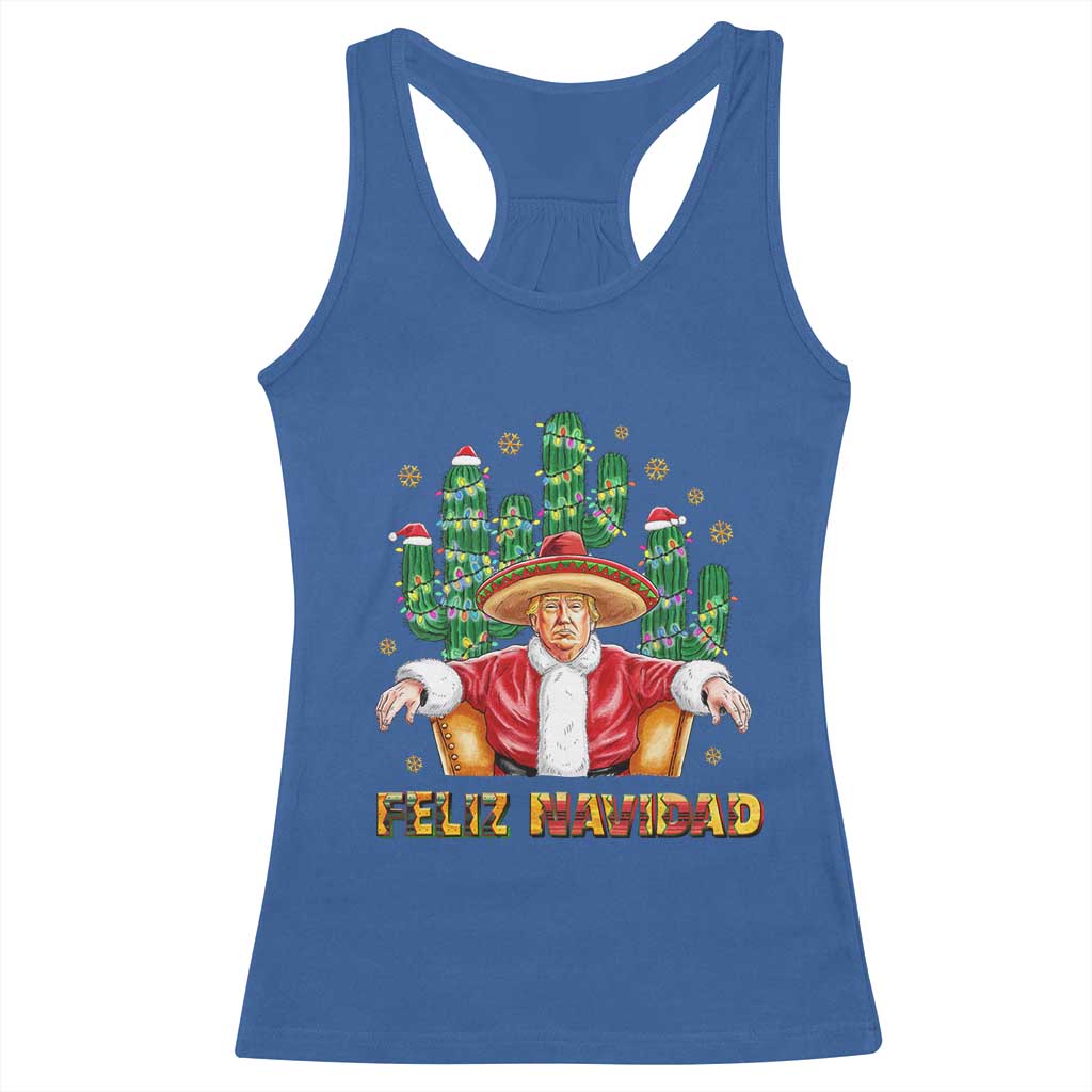 Funny Mexico Xmas Trump Racerback Tank Top Feliz Navidad Trump Santa TS09 Royal Blue Print Your Wear