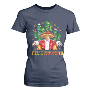 Funny Mexico Xmas Trump T Shirt For Women Feliz Navidad Trump Santa TS09 Navy Print Your Wear