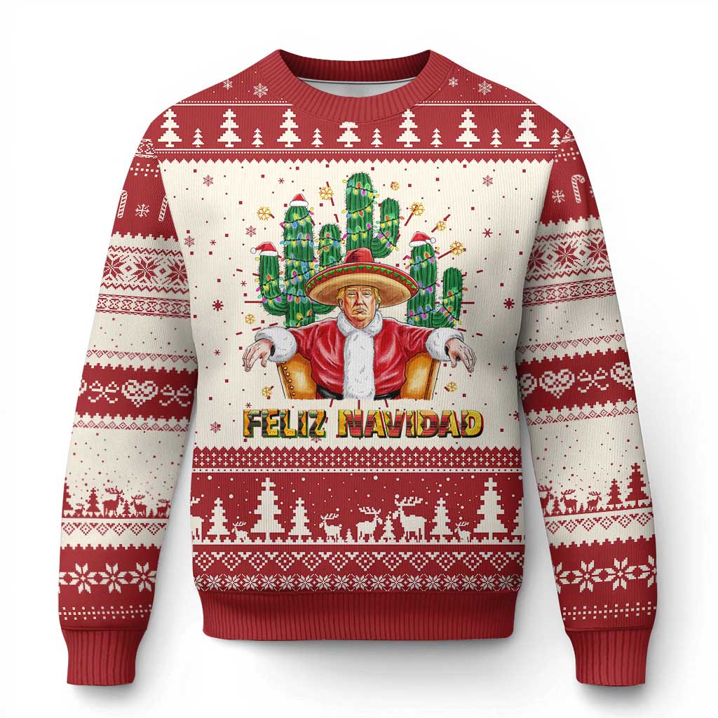 Funny Mexico Xmas Trump Ugly Christmas Sweater Feliz Navidad Trump Santa TS09 Red Print Your Wear