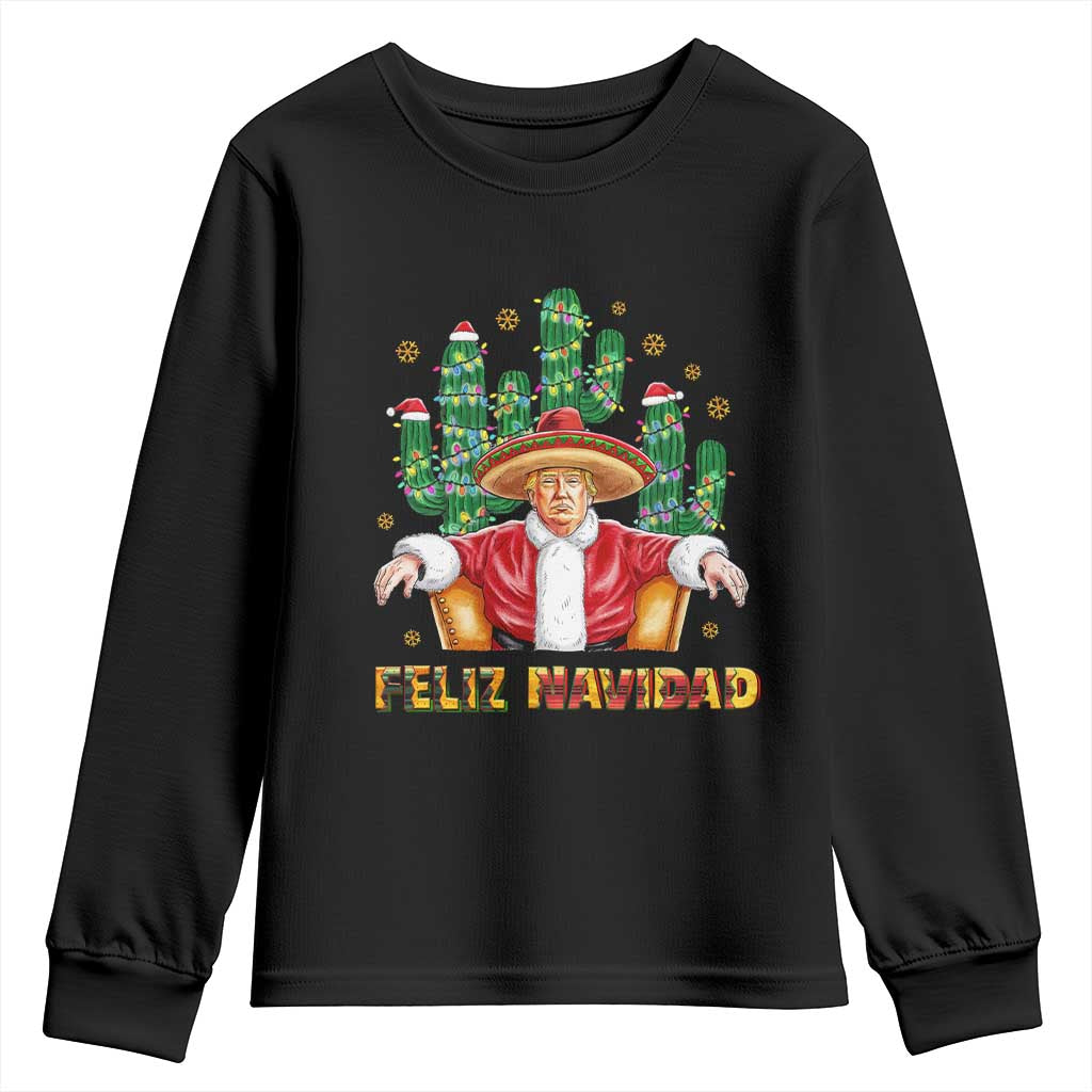 Funny Mexico Xmas Trump Youth Sweatshirt Feliz Navidad Trump Santa TS09 Black Print Your Wear