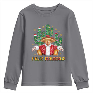 Funny Mexico Xmas Trump Youth Sweatshirt Feliz Navidad Trump Santa TS09 Charcoal Print Your Wear