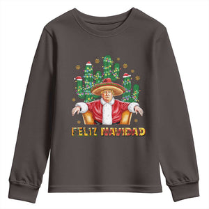 Funny Mexico Xmas Trump Youth Sweatshirt Feliz Navidad Trump Santa TS09 Dark Chocolate Print Your Wear