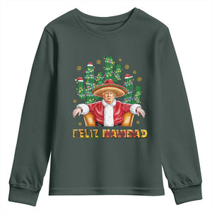 Funny Mexico Xmas Trump Youth Sweatshirt Feliz Navidad Trump Santa TS09 Dark Forest Green Print Your Wear