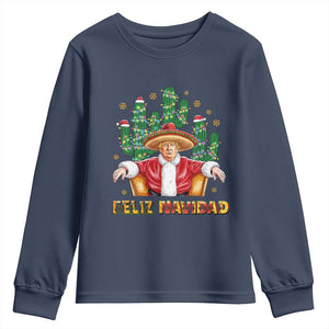 Funny Mexico Xmas Trump Youth Sweatshirt Feliz Navidad Trump Santa TS09 Navy Print Your Wear