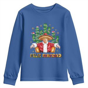 Funny Mexico Xmas Trump Youth Sweatshirt Feliz Navidad Trump Santa TS09 Royal Blue Print Your Wear